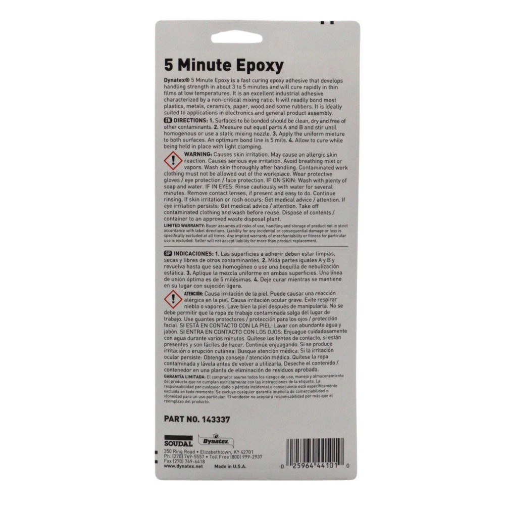 Dynatex 5 Min Epoxy 0.84 oz - Fast Cure Strong Bond (4-Pack)