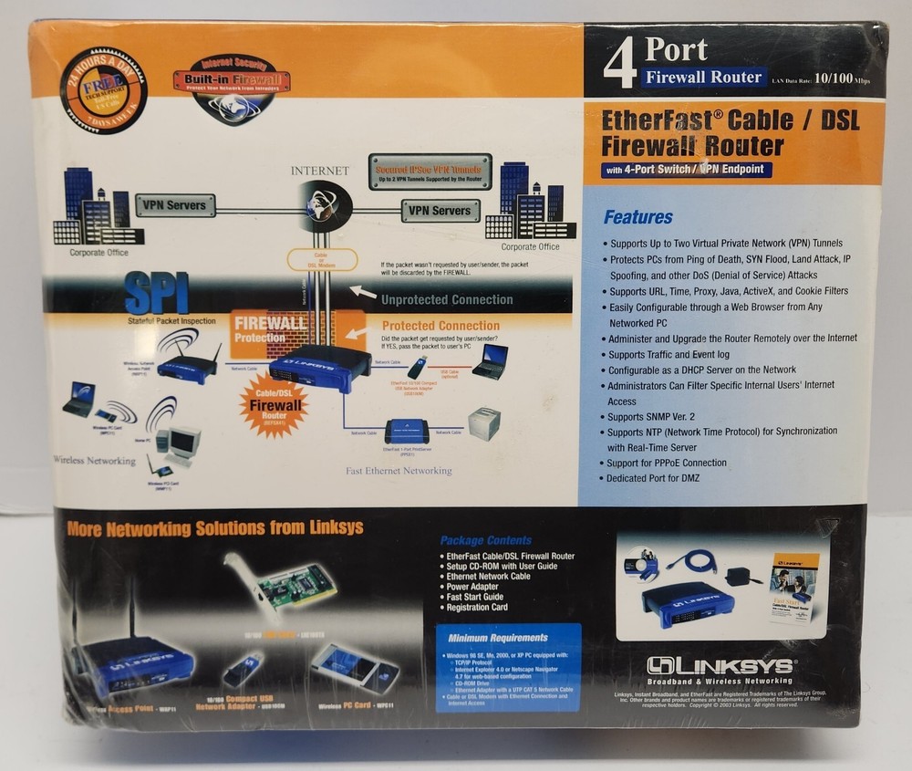 Linksys BEFSX41 Etherfast Cable / DSL 4-Port Firewall Router 10/100 Mbps - NEW