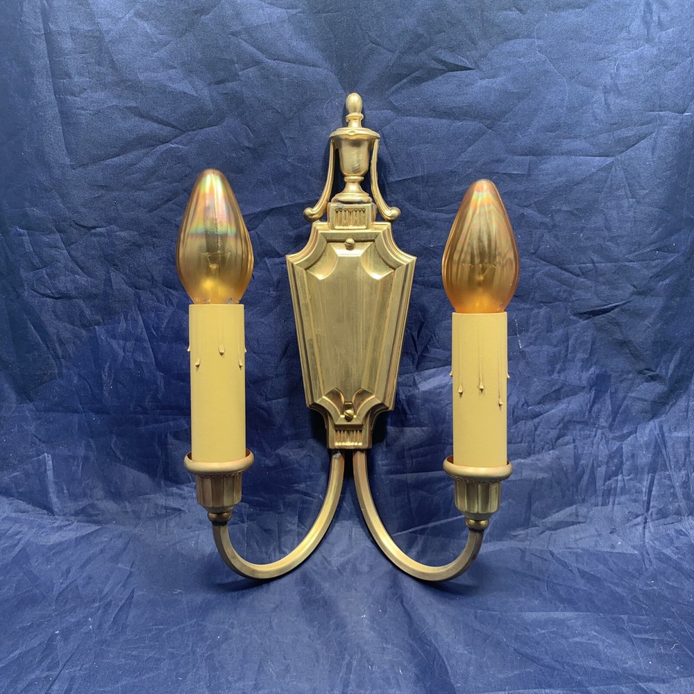 Pair Antique Yellow Raw Brass Sconces Rewired 83F