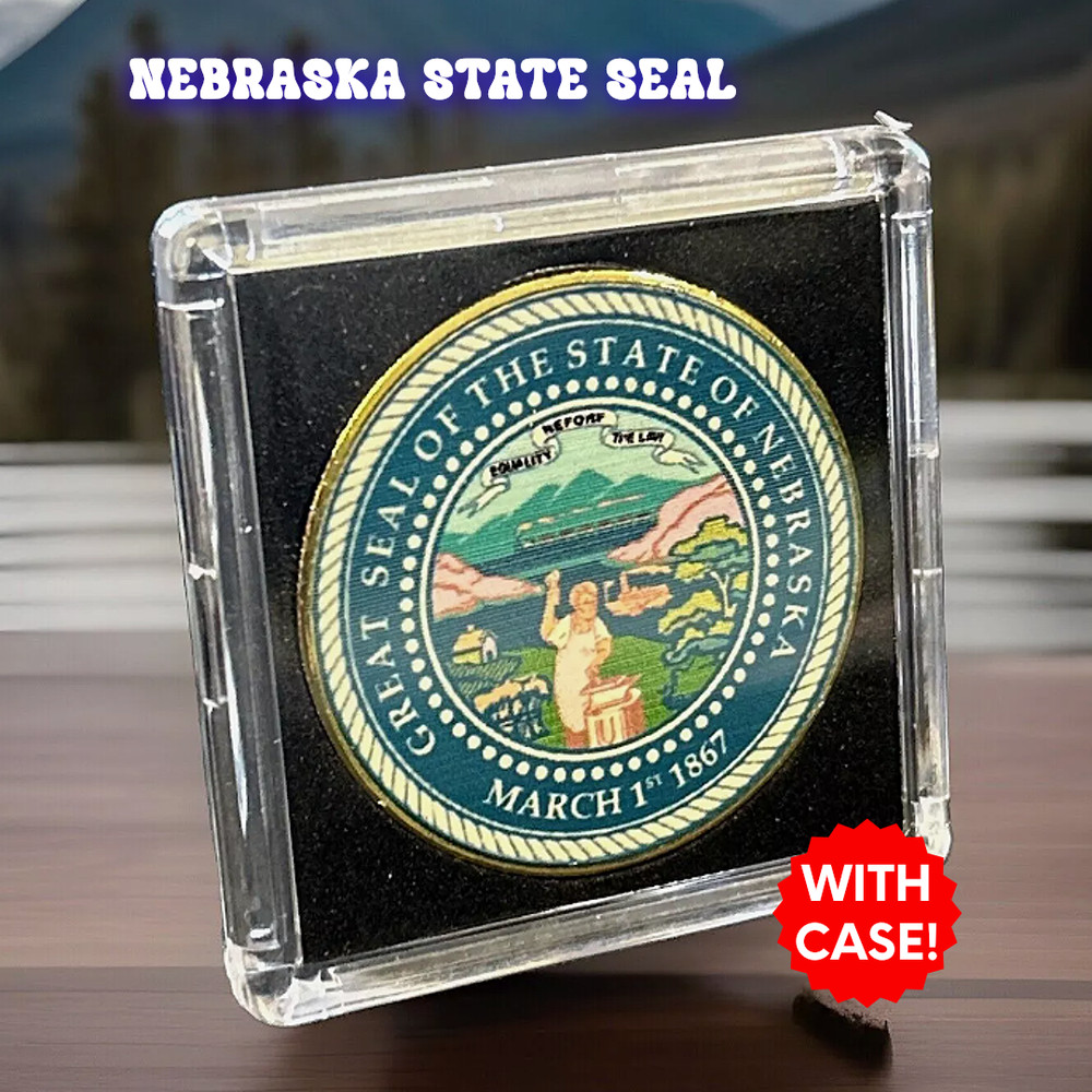 NEBRASKA State 1867 Seal Challenge Coin Colorized USA INCLUDES CASE!