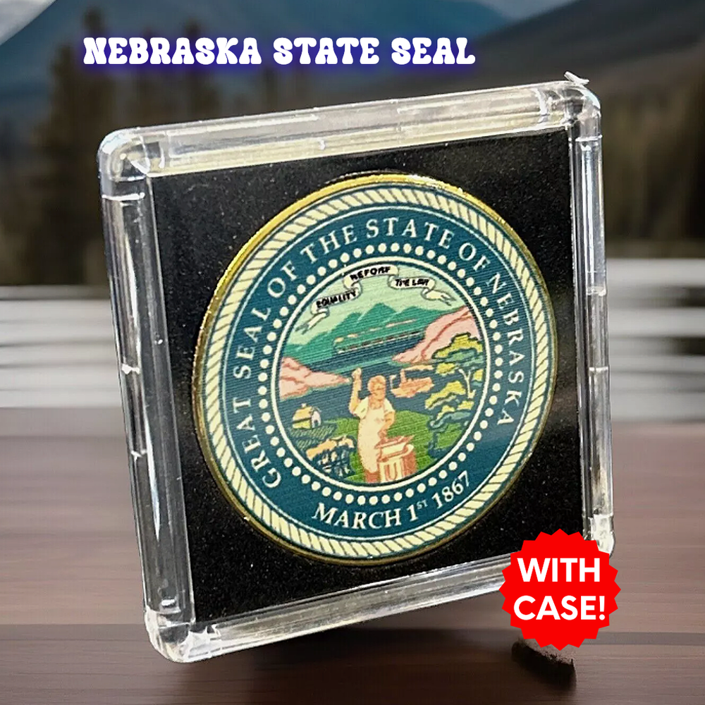 NEBRASKA State 1867 Seal Challenge Coin Colorized USA INCLUDES CASE!