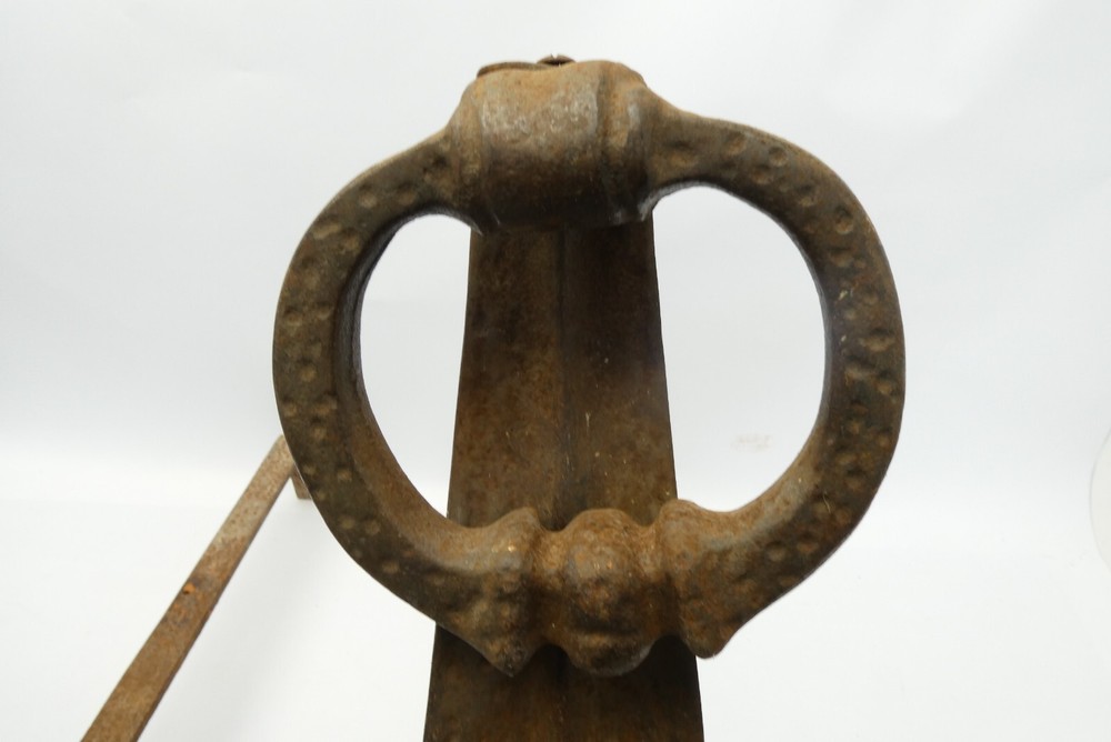 Pair Antique Old Iron Metal Ring Handle Fireplace Andirons Decorative Hearthware