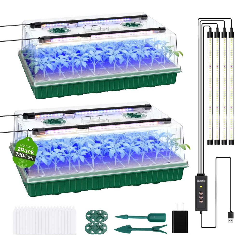 120 Cells Seed Starter Tray with Grow Light and Timer  Germination Kit 2 Pack