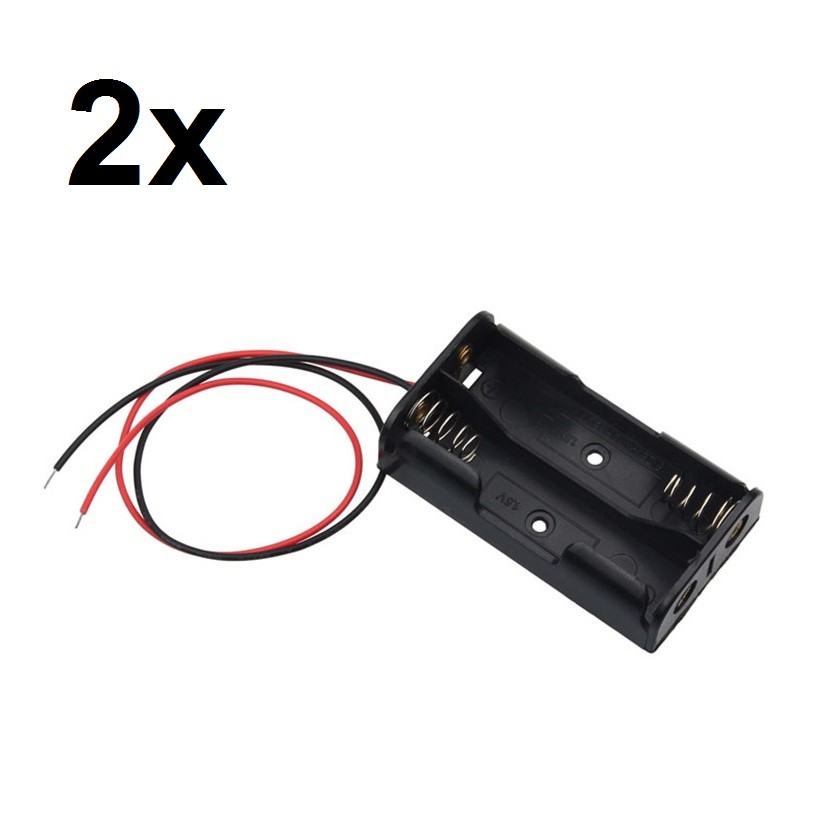 2x 2-AA Battery Spring Clip Holder Case Plastic Storage Box Flat Wire Lead 3V DC