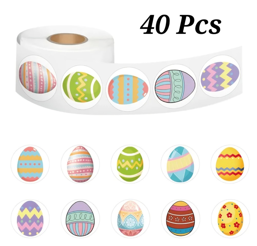 40x Happy Easter egg bunny basket Stickers Party Labels gift Crafting 2.5cm