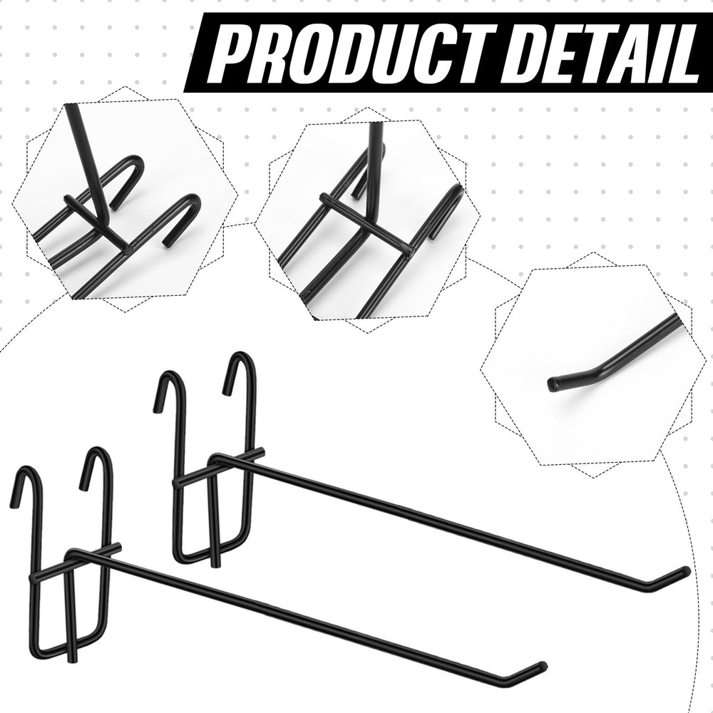 Grid Wall Hooks 8 Inch 25 Pcs Panel Heavy Duty Mount Organizer Display Black