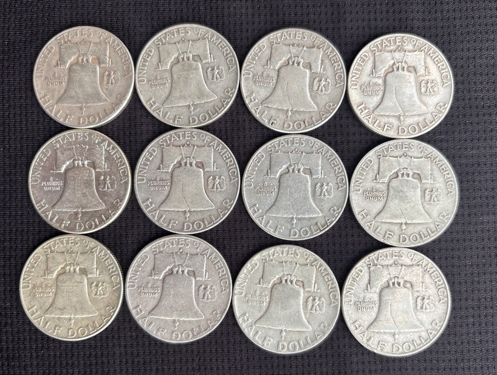 Lot Of 12 Franklin Half Dollars