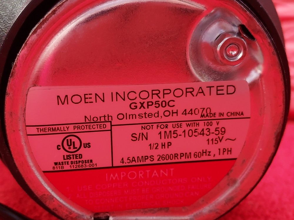 Used MOEN 1/2HP GXP50C Garbage Disposal Good Condition