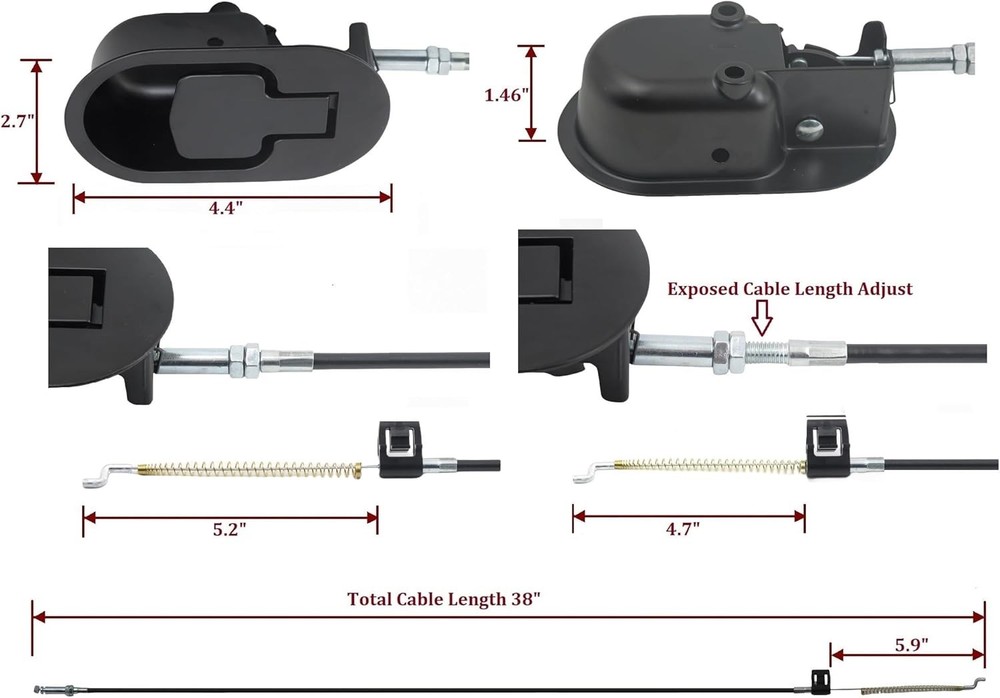Universal Heavy-Duty Metal Pull Recliner Handle with Cable (Exposed Adjustable 4
