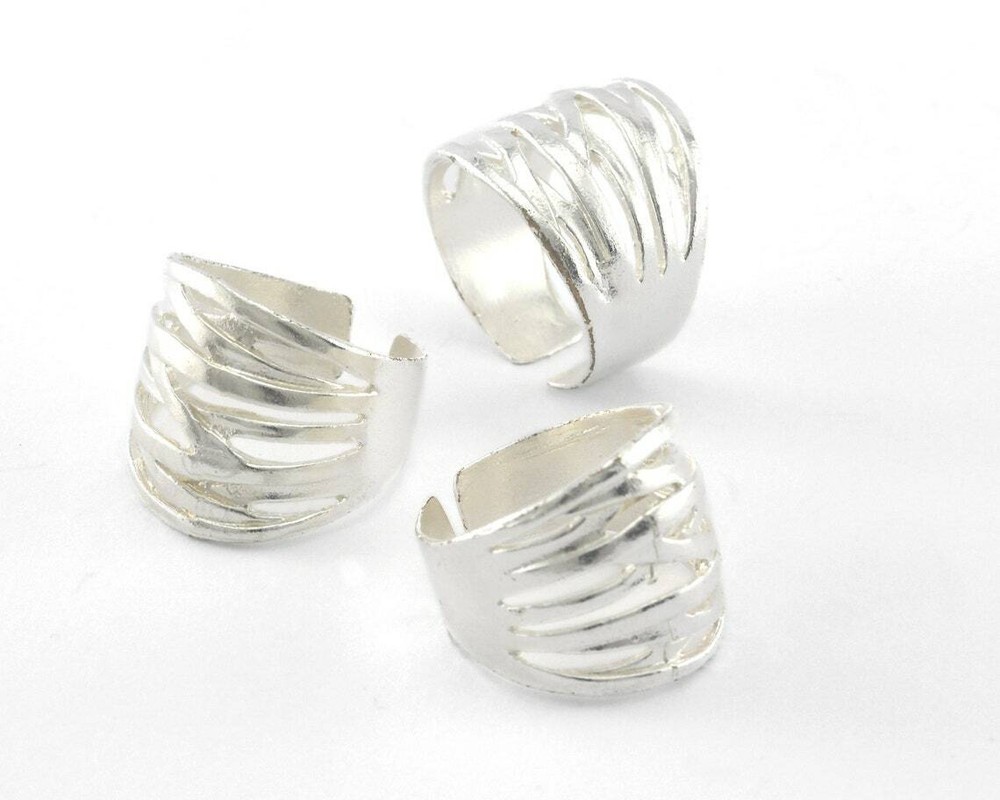 Adjustable Ring Stripes Ring Silver Plated brass (18.5mm 8.5US inner size) 3592