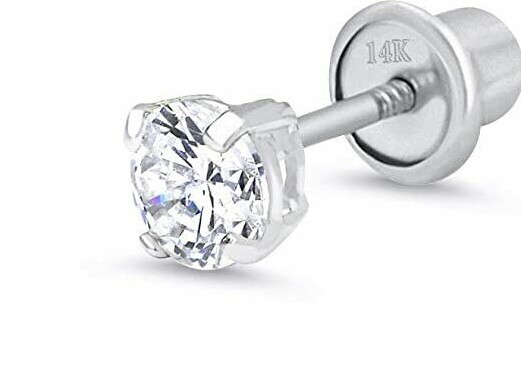 1 - 2 mm Round Diamond Stud Screw back Earring in14k White gold