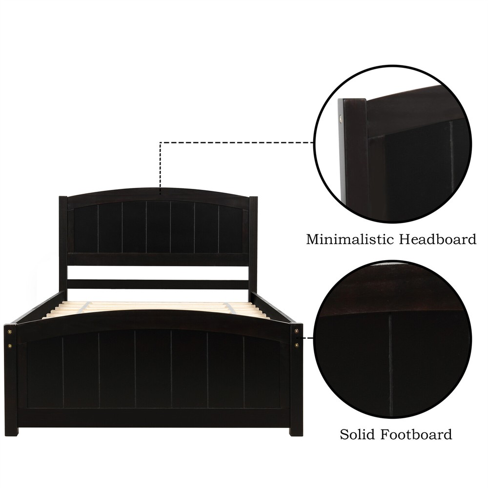 Twin Size Bed Frame Wood Platform Bed Frame with Headboard White/Gray/Espresso