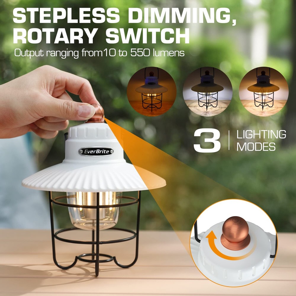 EverBrite 2PACK LED Camping Lantern with 3 Light Mode USB C Rechargeable Lantern