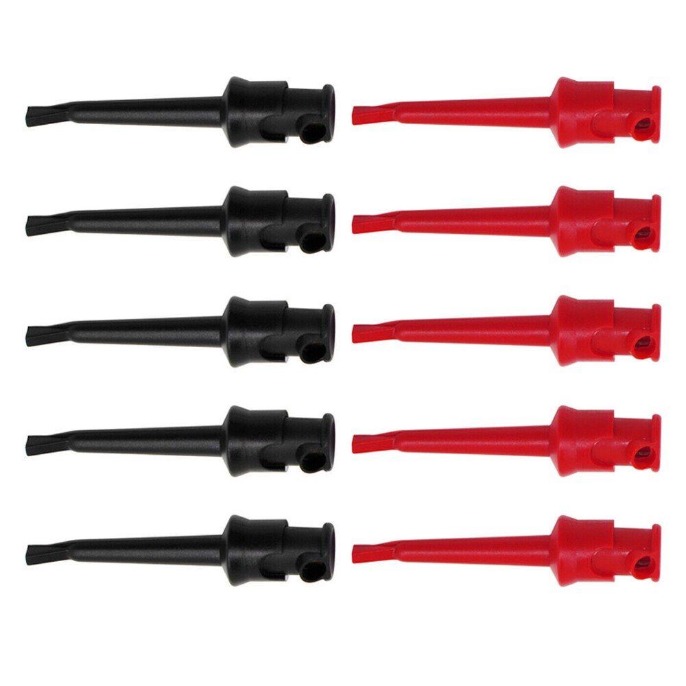 10PCS Mini Grabber Test Hook Clips Insulated Black & Red for Electrical Testing