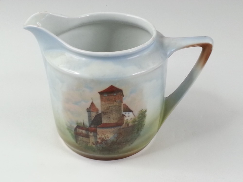 Vtg Porcelain Pitcher Three Crown German Pitcher Tower Scenery  Germany