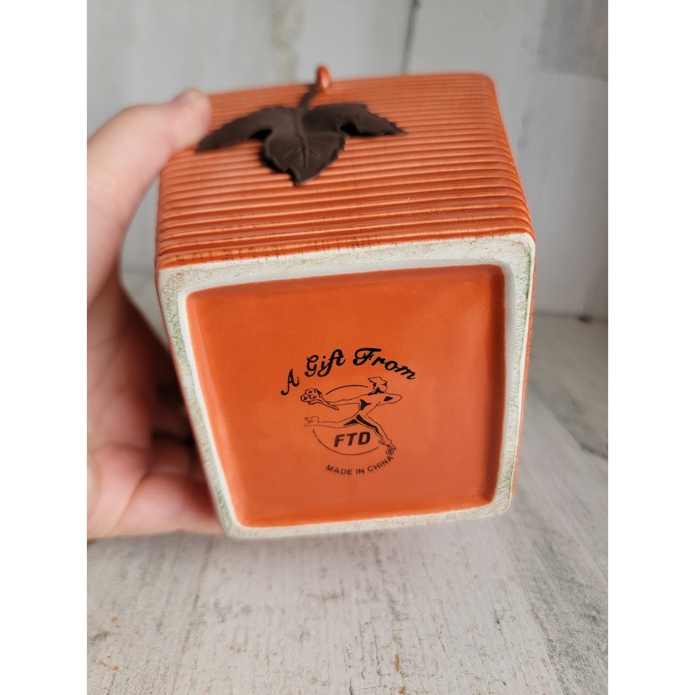 FTD ceramic orange planter leaf fall pot garden home decor square