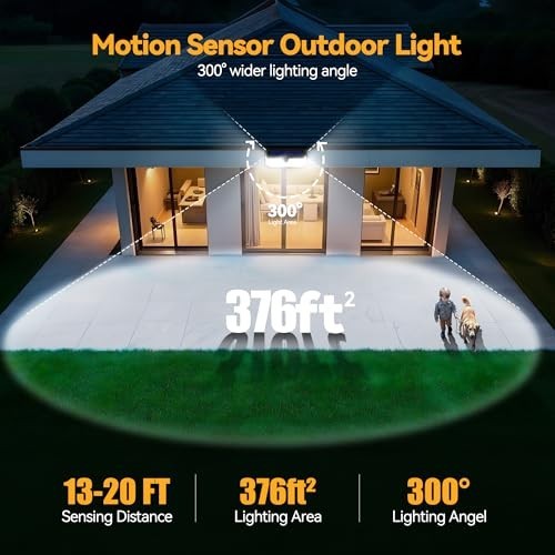 2 Pack Solar LED Motion Sensor Lights - Waterproof 300° Angle, 3 Modes for Outdo