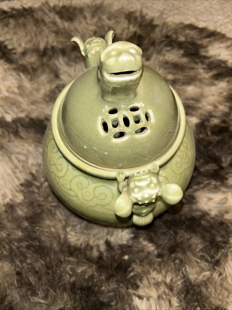 Chinese Celadon Foo Dog Incense Burner Censer