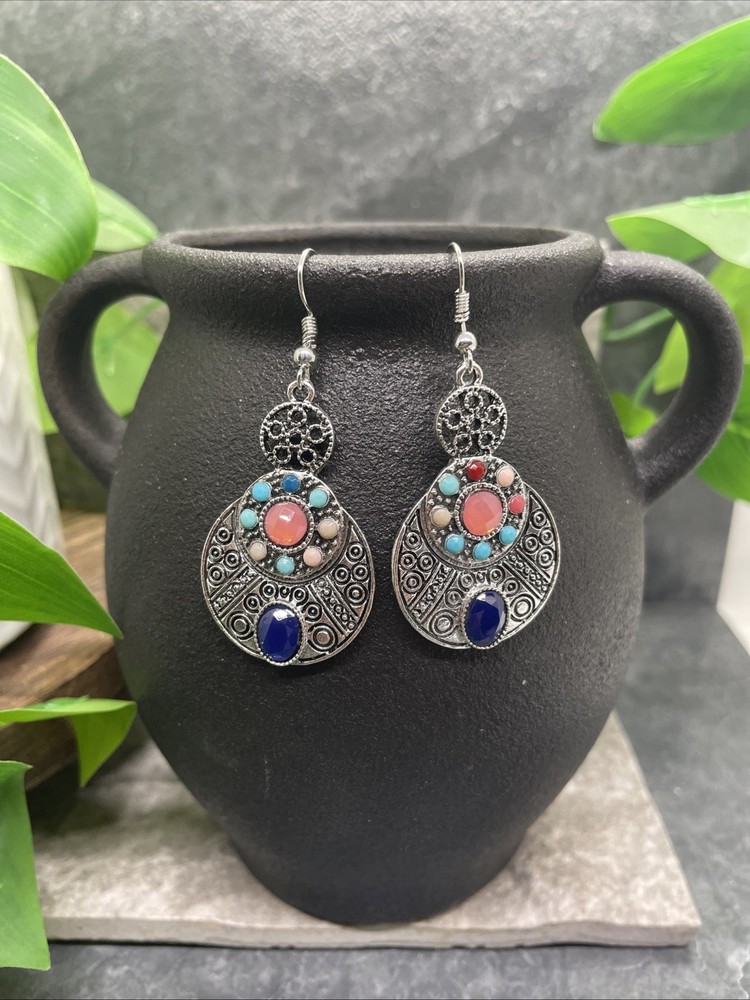 2.25” Silver-tone Boho Retro Earring Set Drop Dangle New Free Ship B6555