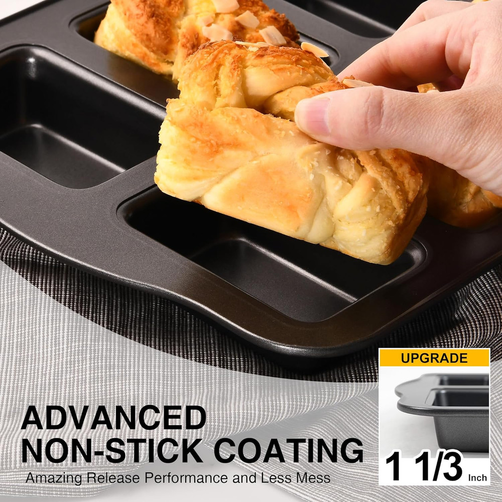 2 Pack Mini Loaf Baking Pans 8-Cavity, Nonstick Small Cornbread Pan, Tiny Banana