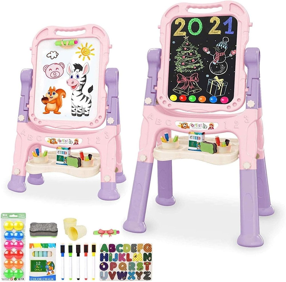 Art Easel for Kids, Adjustable Standing Rotatable Double Sided Easel with Painti