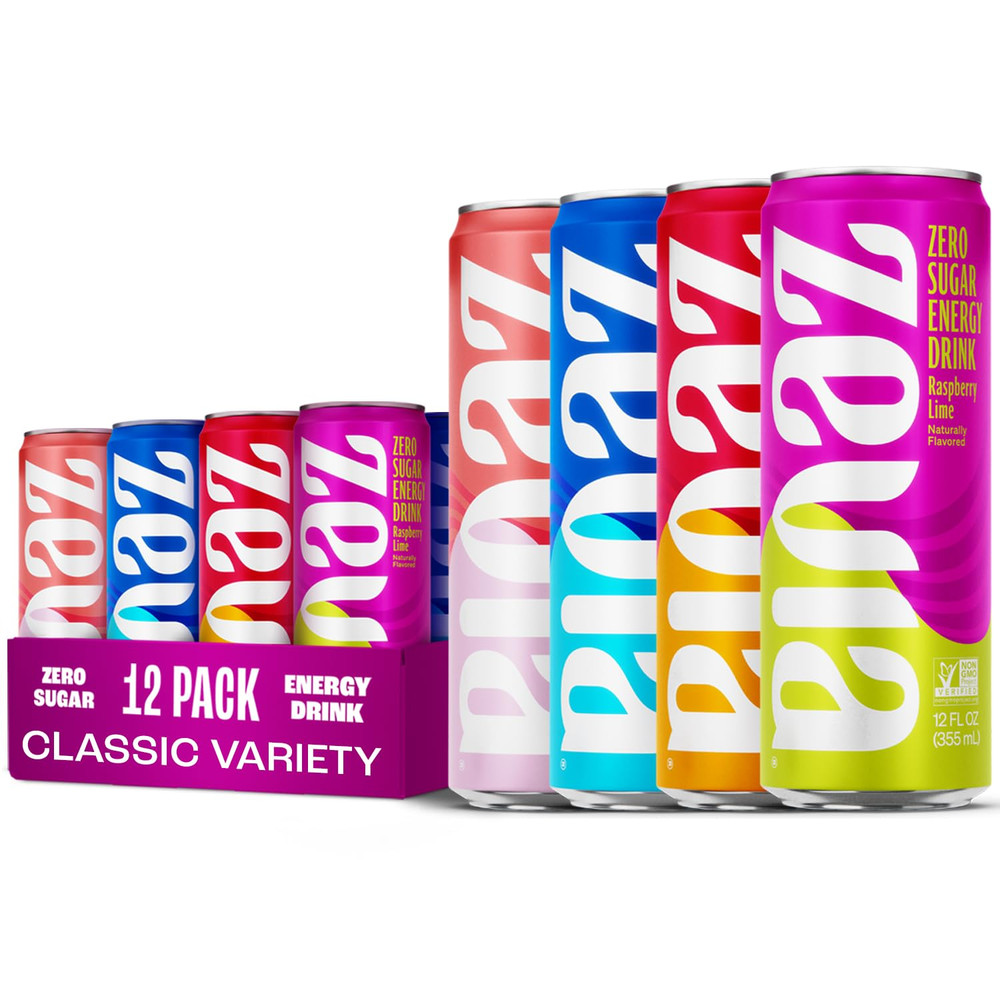 Zero Sugar Energy Drink, Classic Variety Pack, 12 Oz Cans (12-Pack) – Naturally