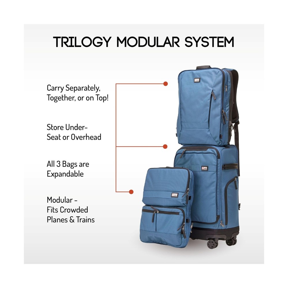 Trilogy Modular System I Modular 4-wheel spinner carry-on, with two zip-off b...