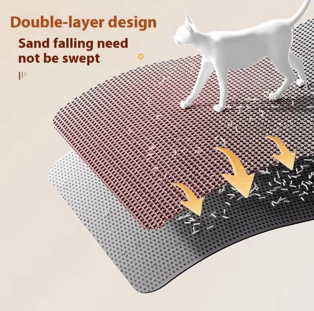 Double-Layer Cat Litter Mat, Easy Clean, Multiple Sizes, Gray