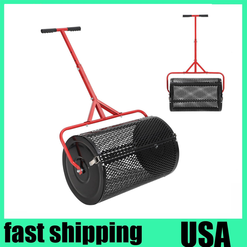 Compost Spreader 24" Top Soil Grass Seed Spreader W/ T Shaped Handle Adjustable