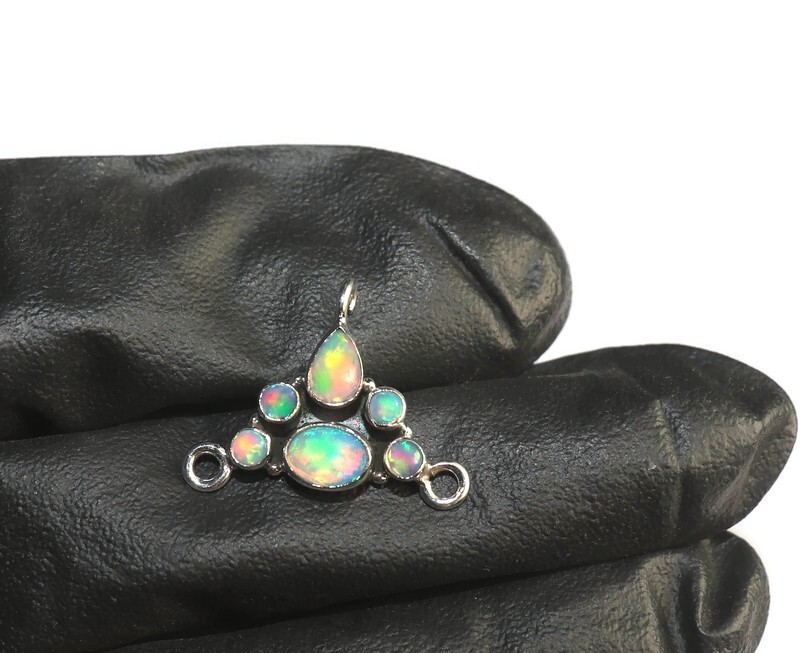 fire opal connector for earring making jewelry links sterling silver with opal
