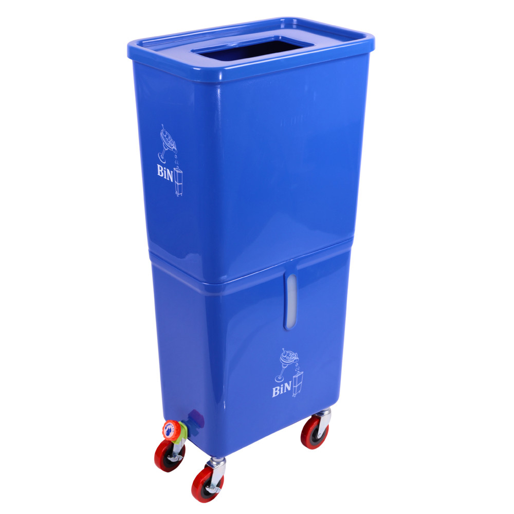 Blue Drink Dump Bin w/ Wheels – Dual Compartment Liquid & Trash Disposal