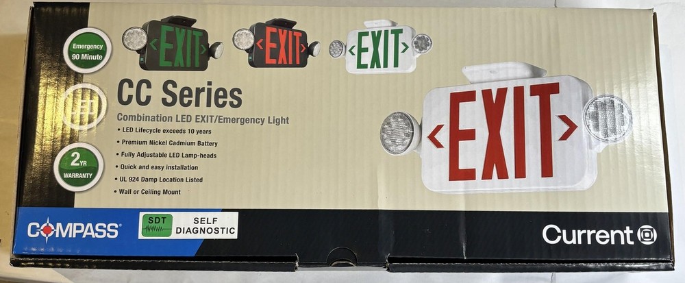 LOT OF 3 COMPASS CC SERIES CCRSD COMBINATION LED EXIT/EMERGENCY LIGHT EXIT SIGN