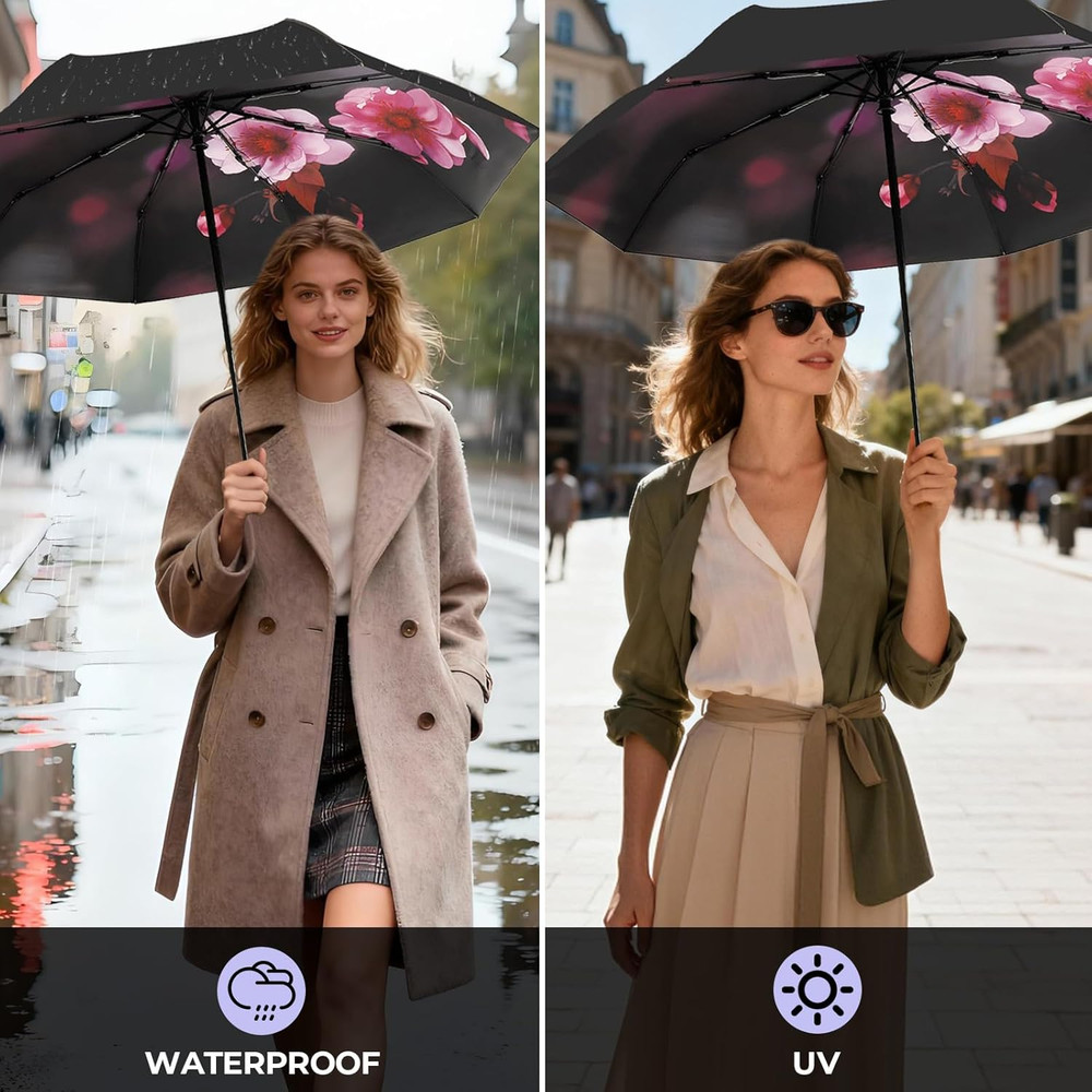 Compact Travel Umbrella 44" Auto Open Close Windproof Mini UPF50+