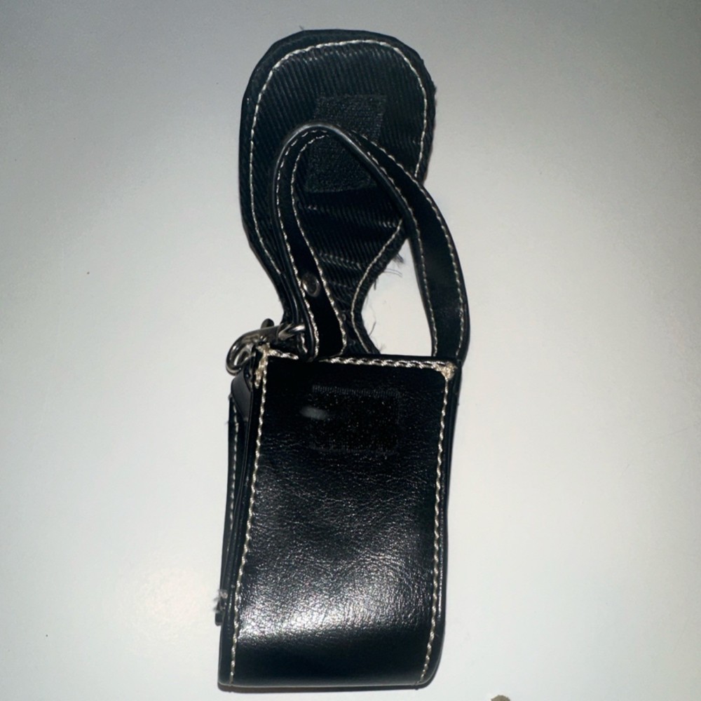 Black Leather Compact Camera Case with Accessory Compartments and Strap