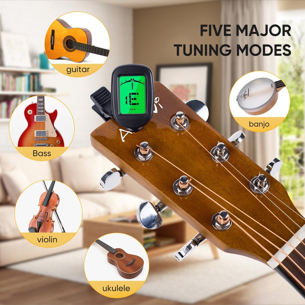 2-Pack Quick Release 6-String Acoustic Guitar Capo and Tuner Combo for Electr...