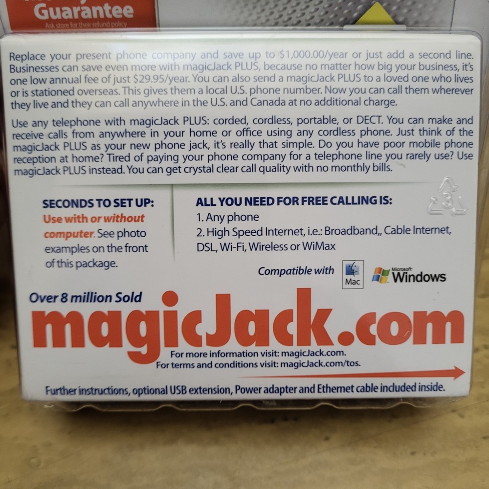 MagicJack PLUS VoIP Phone Adapter Complete with All Cables & Power Open Box