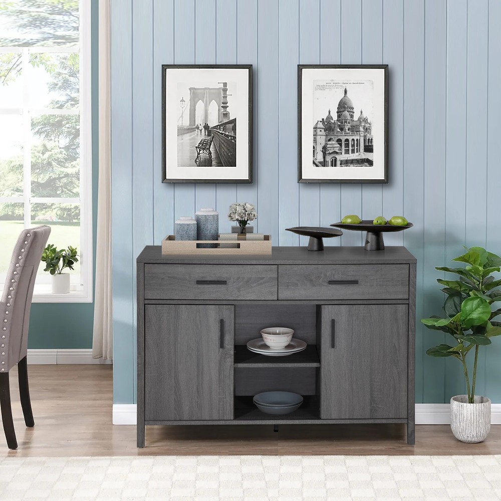 FC Design 47"W Distressed Grey Sideboard Storage Cabinet Buffet Table with Shelf