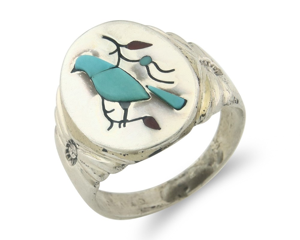 Vintage Zuni Ring Sterling Silver Authentic Gemstone Handmade Size 7.5