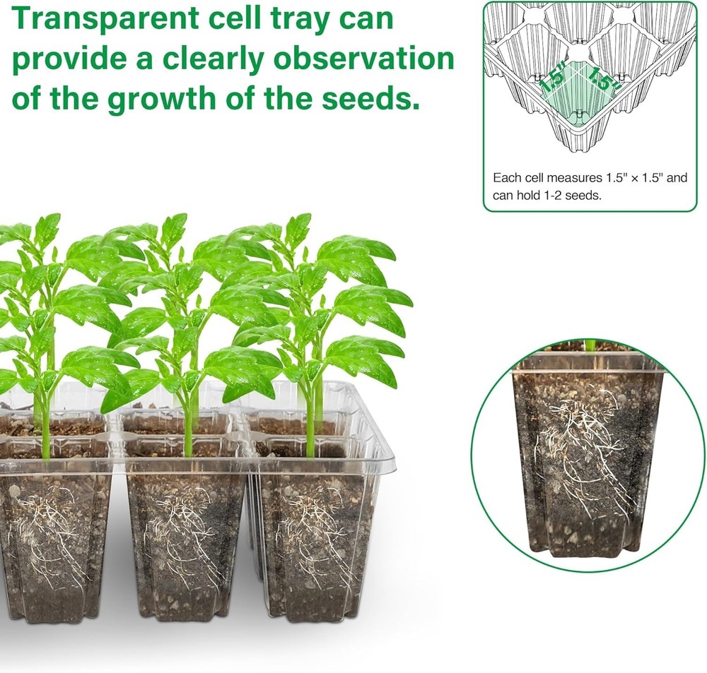 5 Pack Elevated Seedling Trays with Adjustable Humidity Domes & LED Growth Light