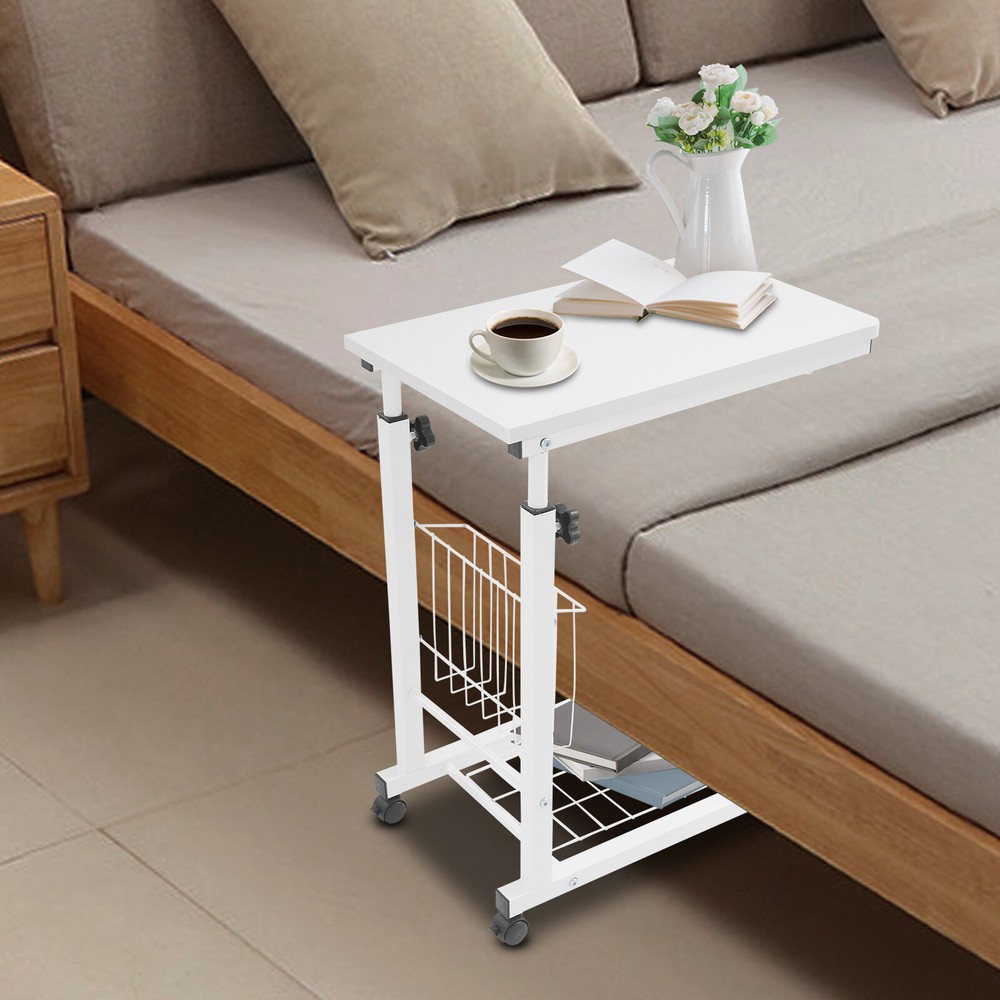 Adjustable Bed Side Table Side Table with Wheels Mobile Standalone Table USA