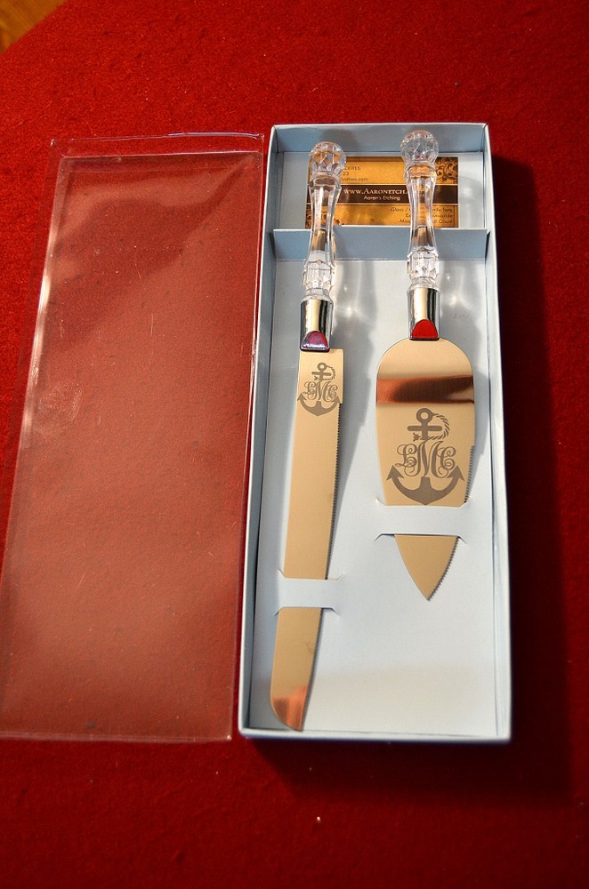Anchor Monogram couple cake Knife and Server, Free Monogram and Date