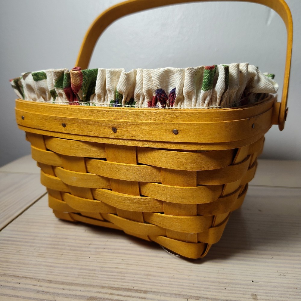 Longaberger Vtg Apple Square Basket Liner + Protector Handle