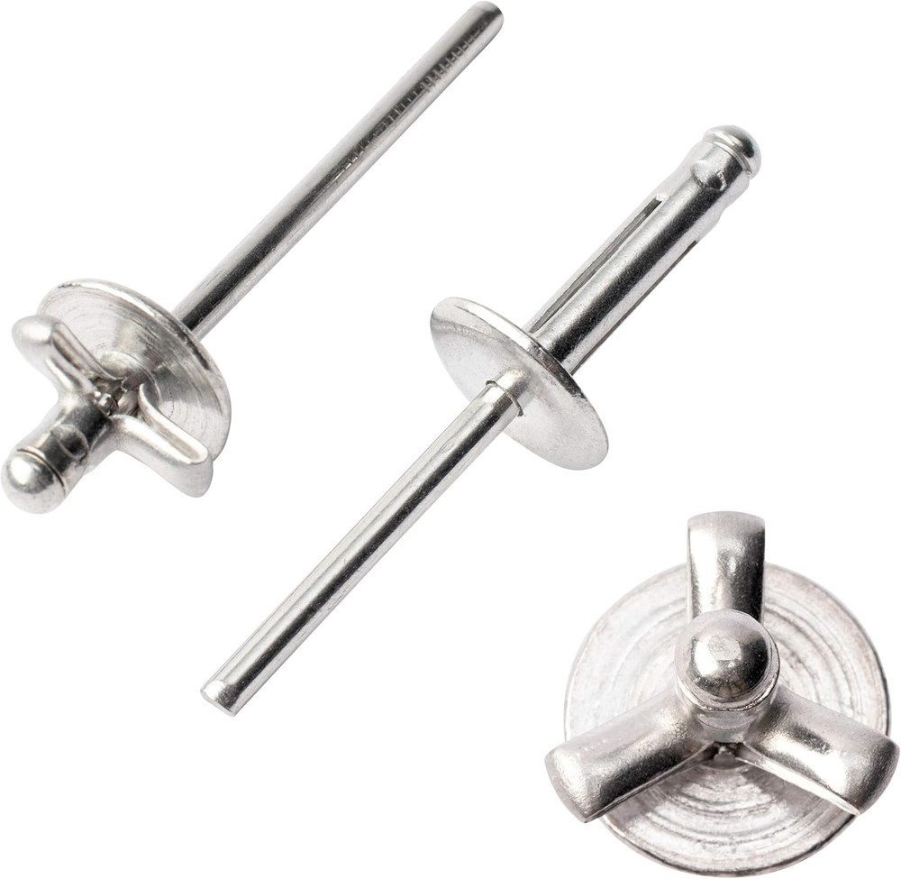 50Pcs 3/16" X 4/5" Large Head Tri-Fold Exploding Aluminum Pop Rivets (Silver)