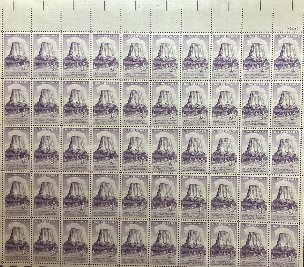 Full Sheet 1956 3 Cent Devil's Tower SC# 1084