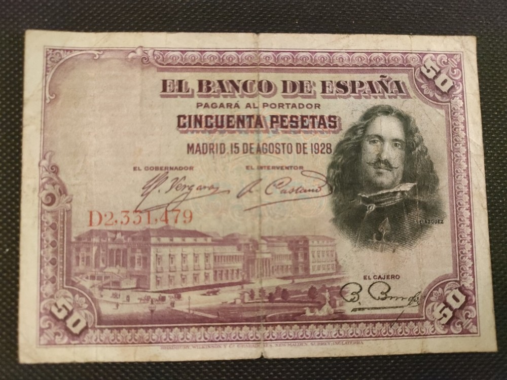 1928 Spanish Banknote. 50 Pesetas.