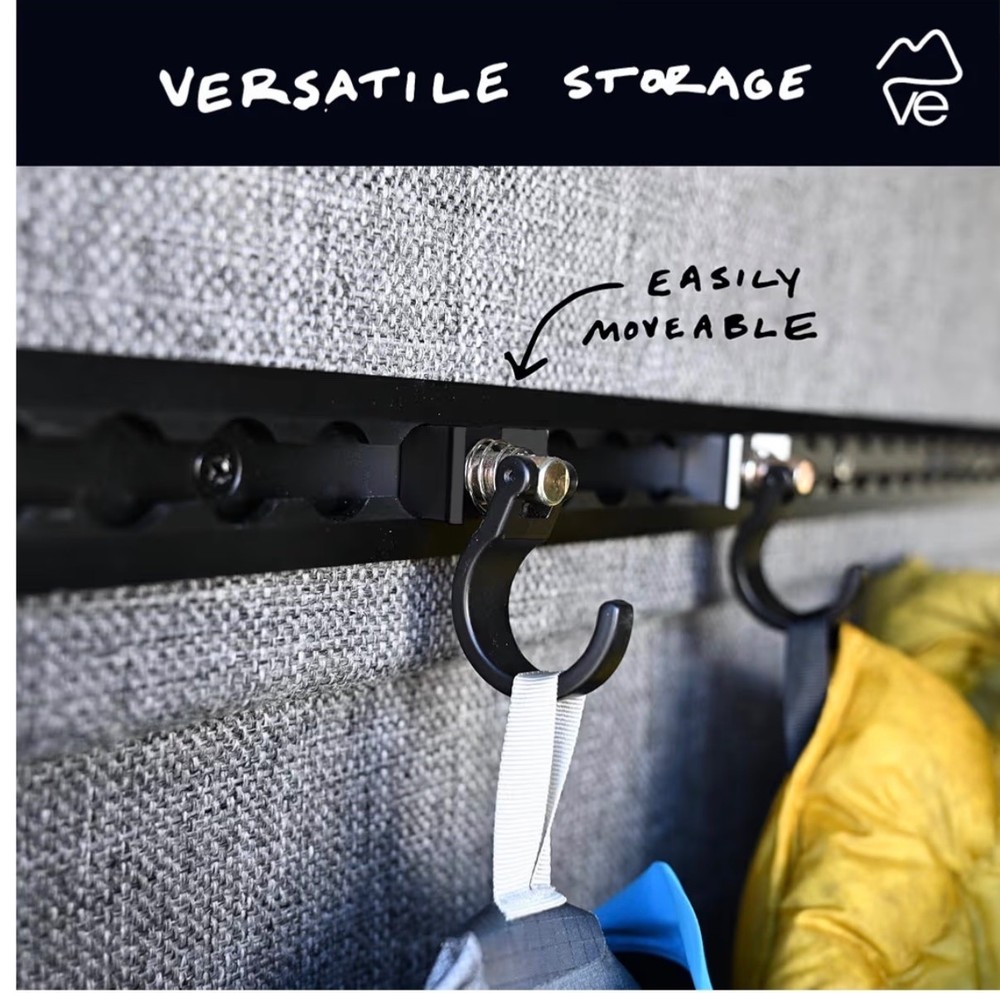 Venture L-Track Spring Loaded Adjustable Gear Hook - Black - 2 pcs