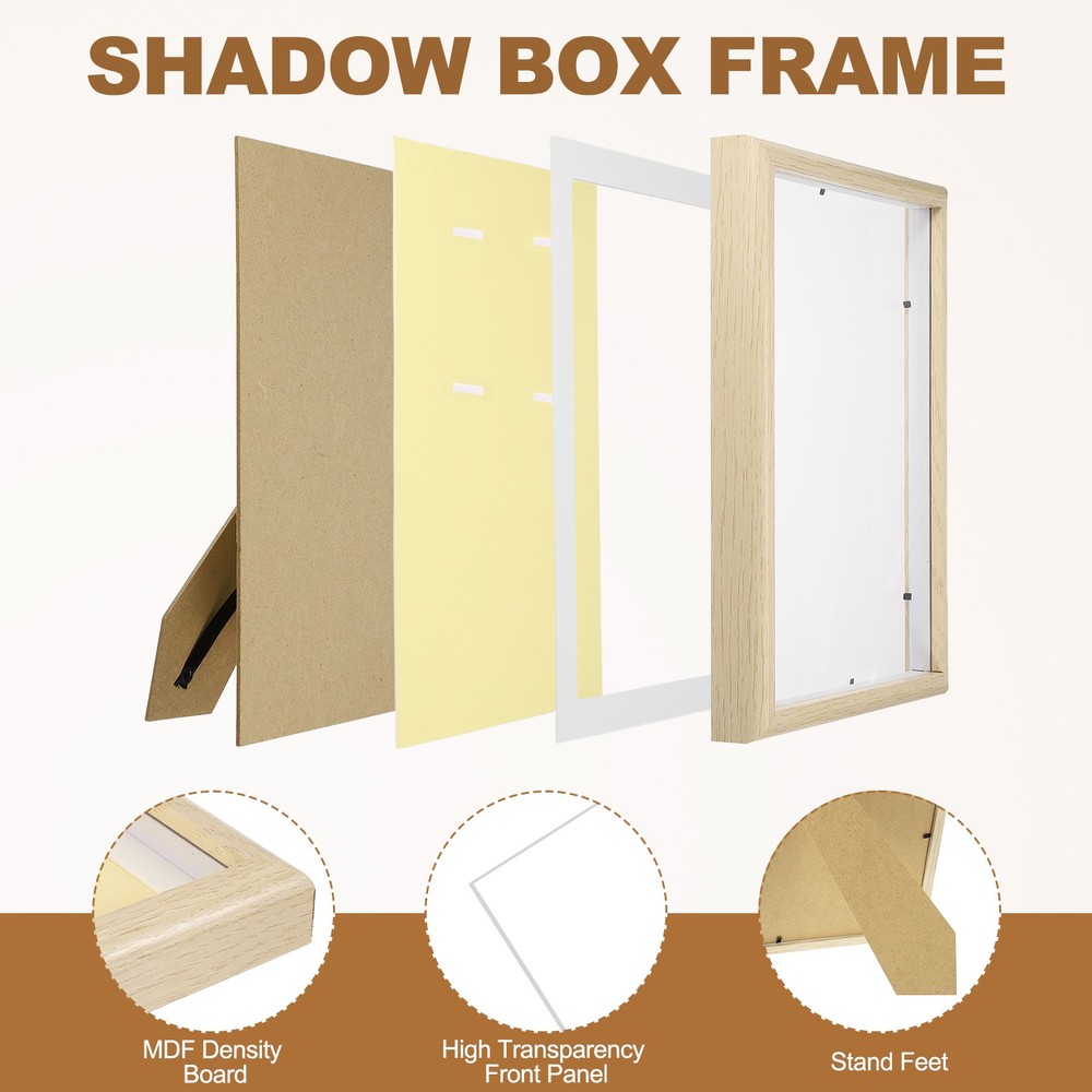 13x9\" Vertical Shadow Frame with Pins and 4 Stickers, White