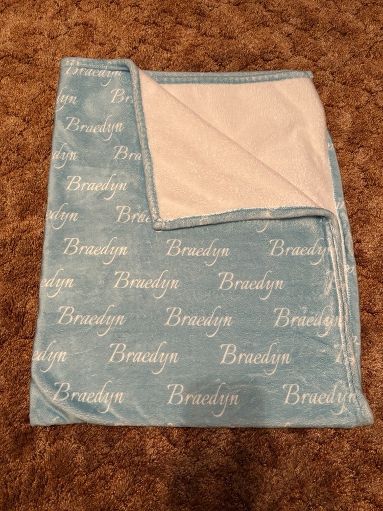 Personalized Teal & White Blanket 38 x 51 Braedyn