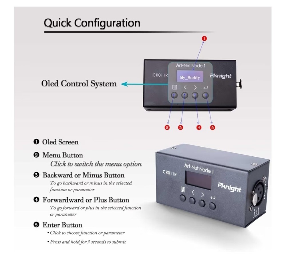 Pknight ArtNet DMX Ethernet Lighting Controller Interface, CR011R. Pre-owned