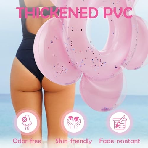 Pool Floats for Adults, Large Floats Inflatable D Flower Ring Float-Light Pink